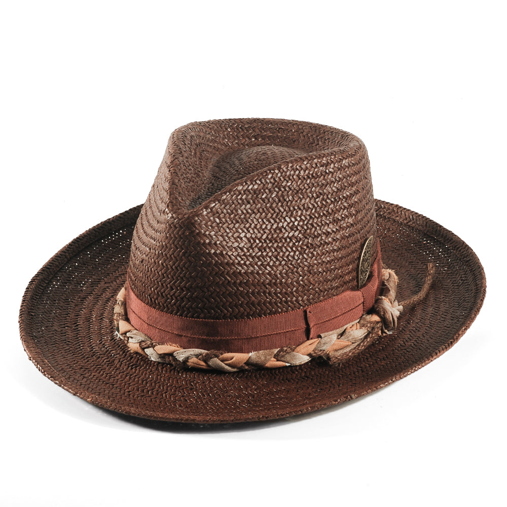 Geoffery Straw Fedora Hat – Toffee(Includes All The Accessories)