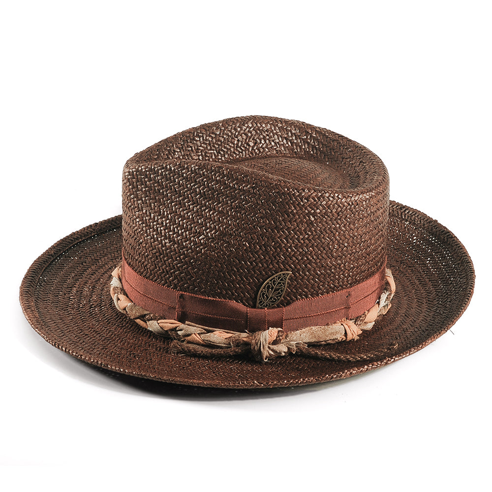 Geoffery Straw Fedora Hat – Toffee(Includes All The Accessories)