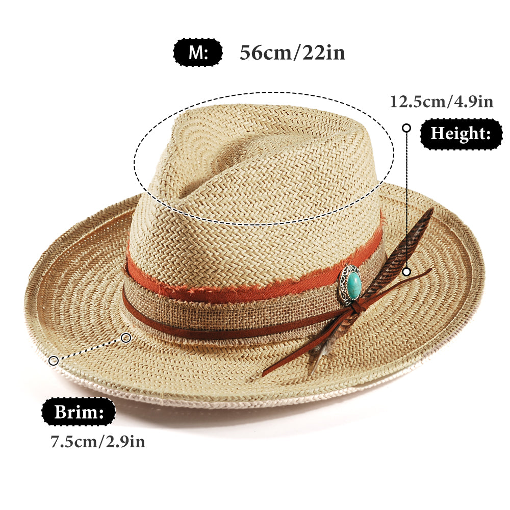 Geoffery Straw Fedora Hat – Beige (Includes All The Accessories)