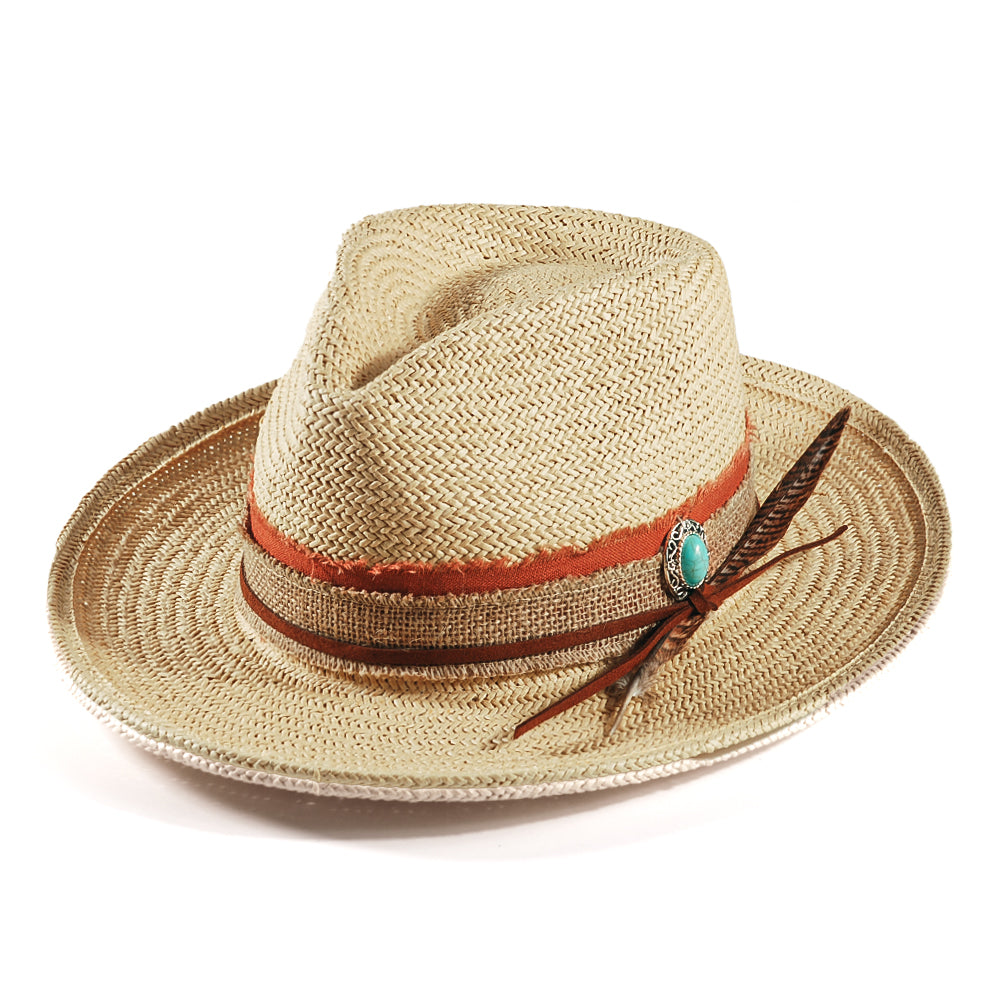 Geoffery Straw Fedora Hat – Beige (Includes All The Accessories)