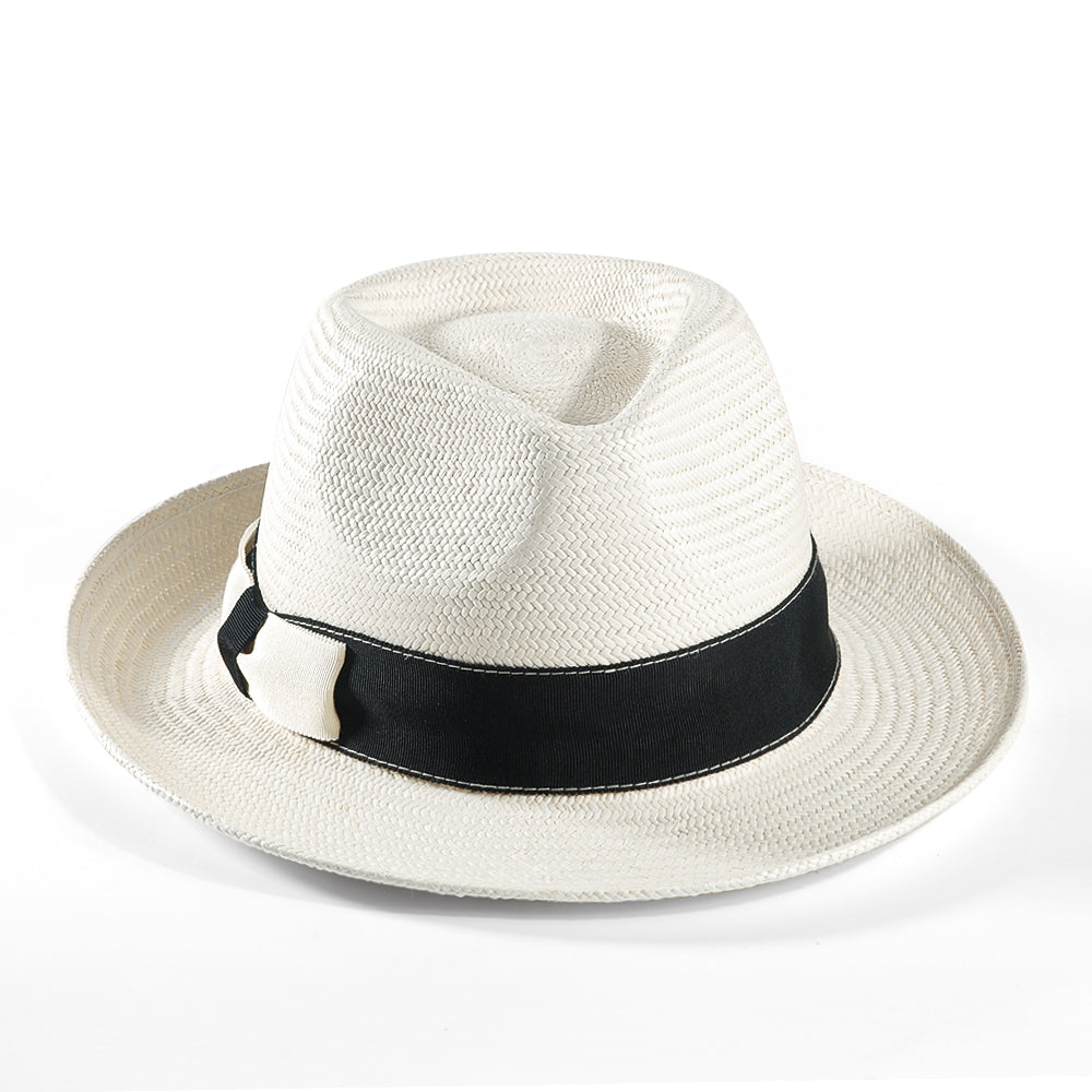 Geoffery Panama Straw Fedora Hat –White (Includes All The Accessories)