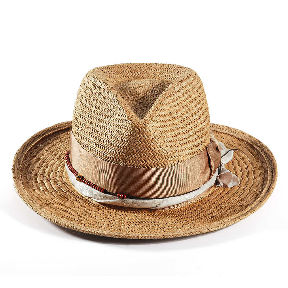 Geoffery Straw Fedora Hat – Khaki(Includes All The Accessories)