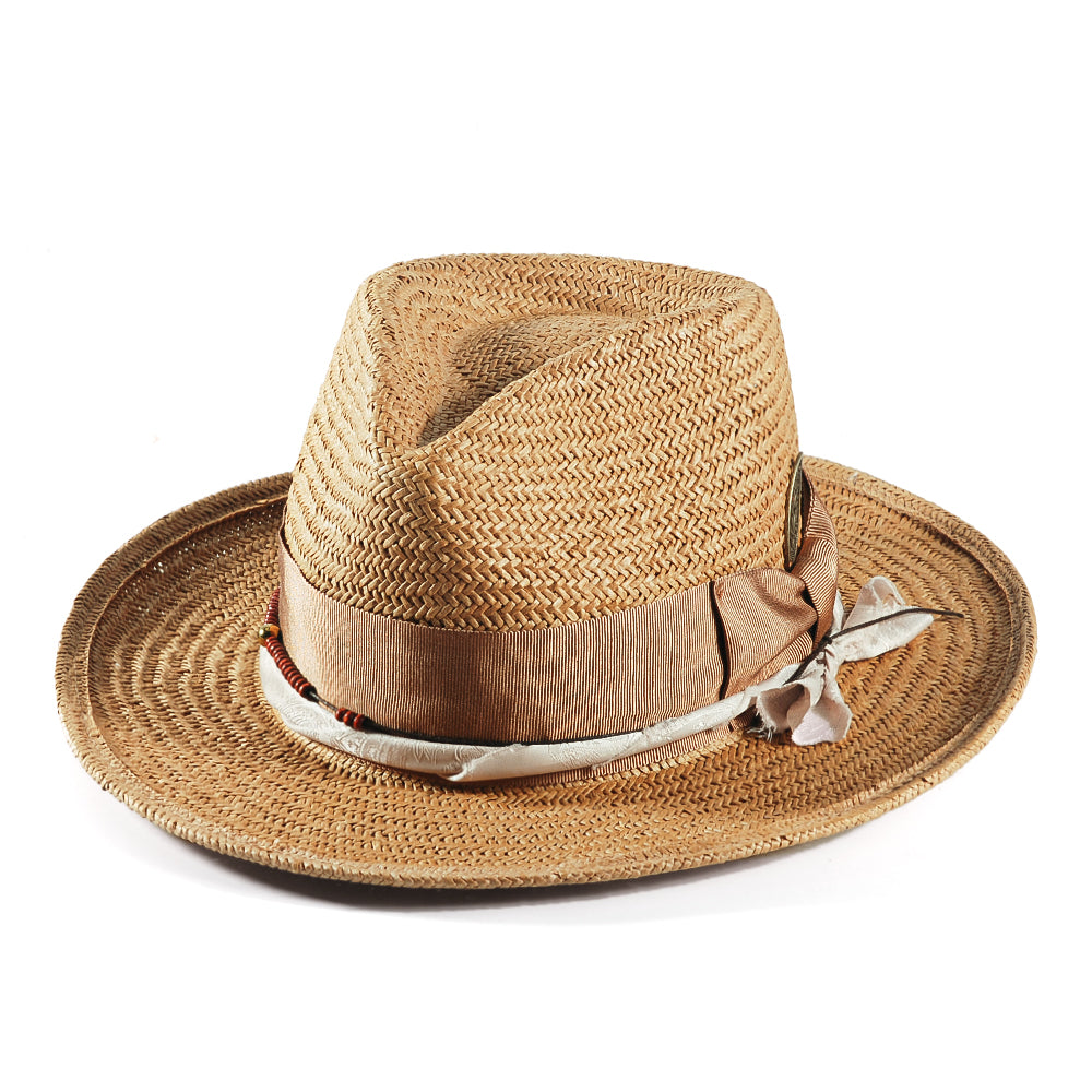 Geoffery Straw Fedora Hat – Khaki(Includes All The Accessories)