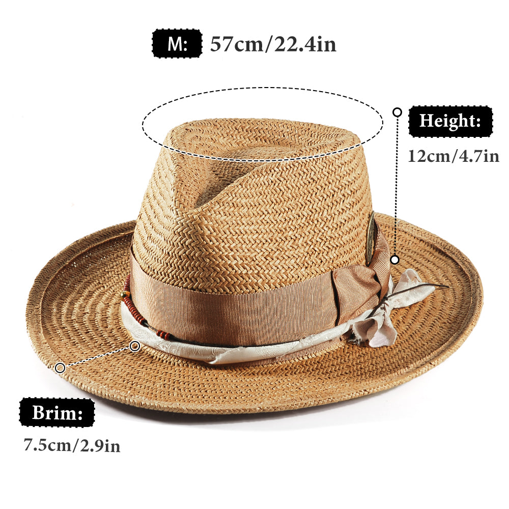 Geoffery Straw Fedora Hat – Khaki(Includes All The Accessories)