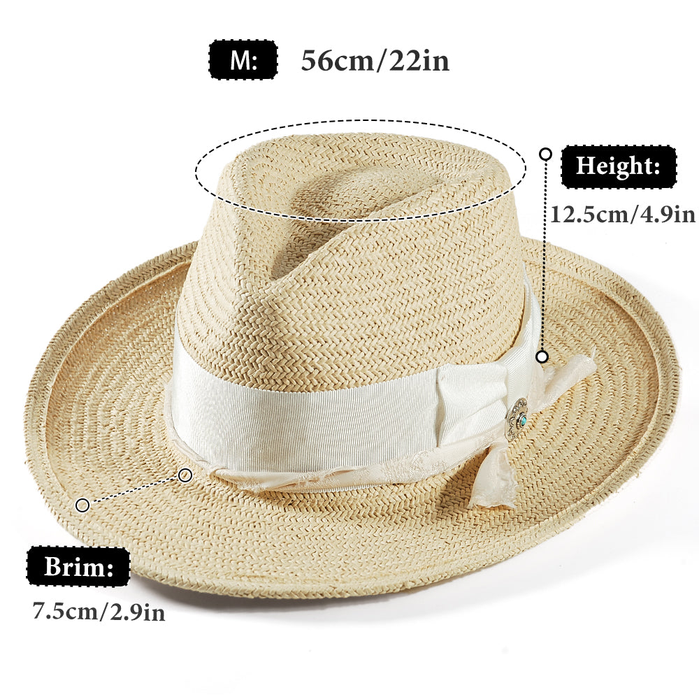 Geoffery Straw Fedora Hat – Beige (Includes All The Accessories)