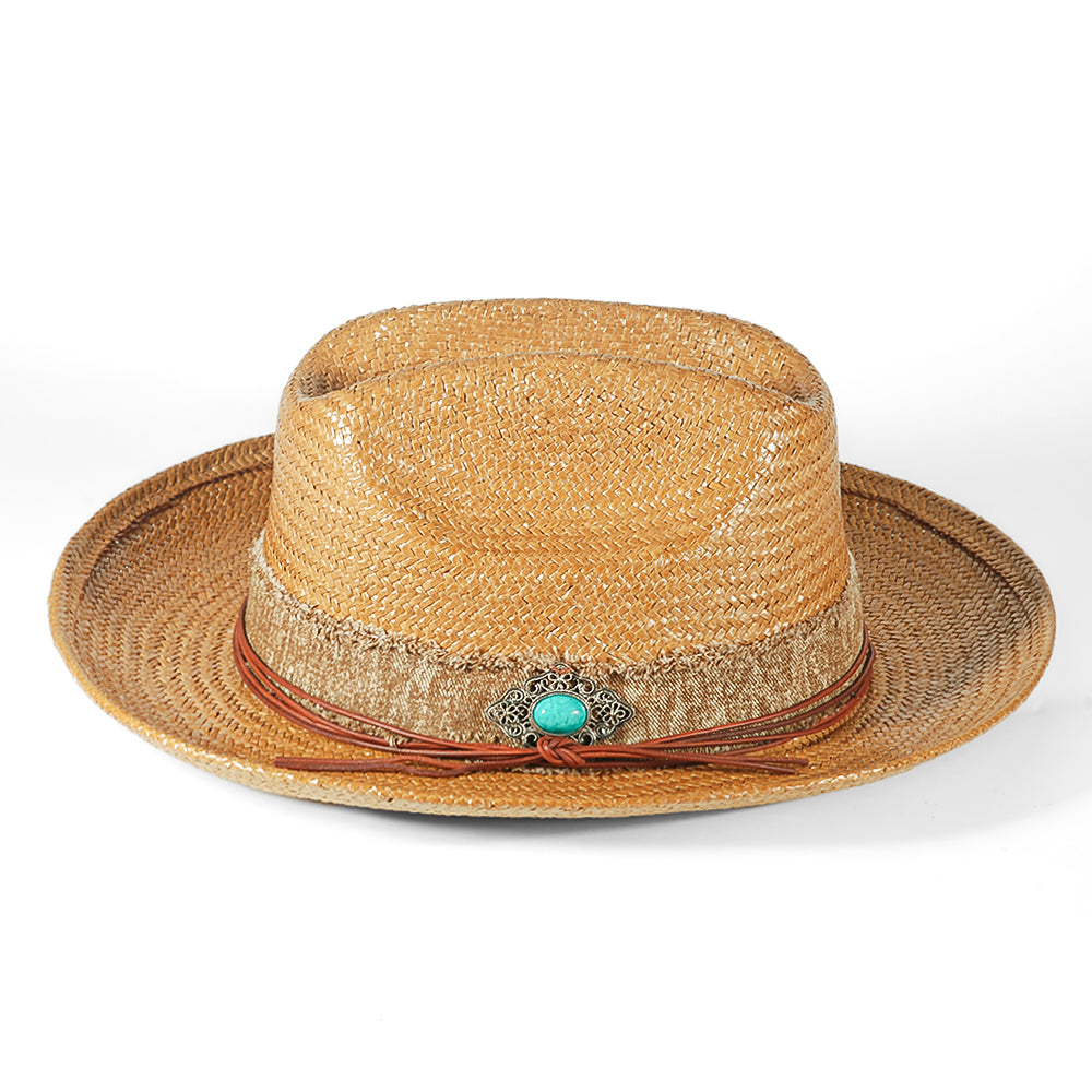 Miller Ranch Fedora Hat - Patriotic Straw–Khaki(Includes All The Accessories)