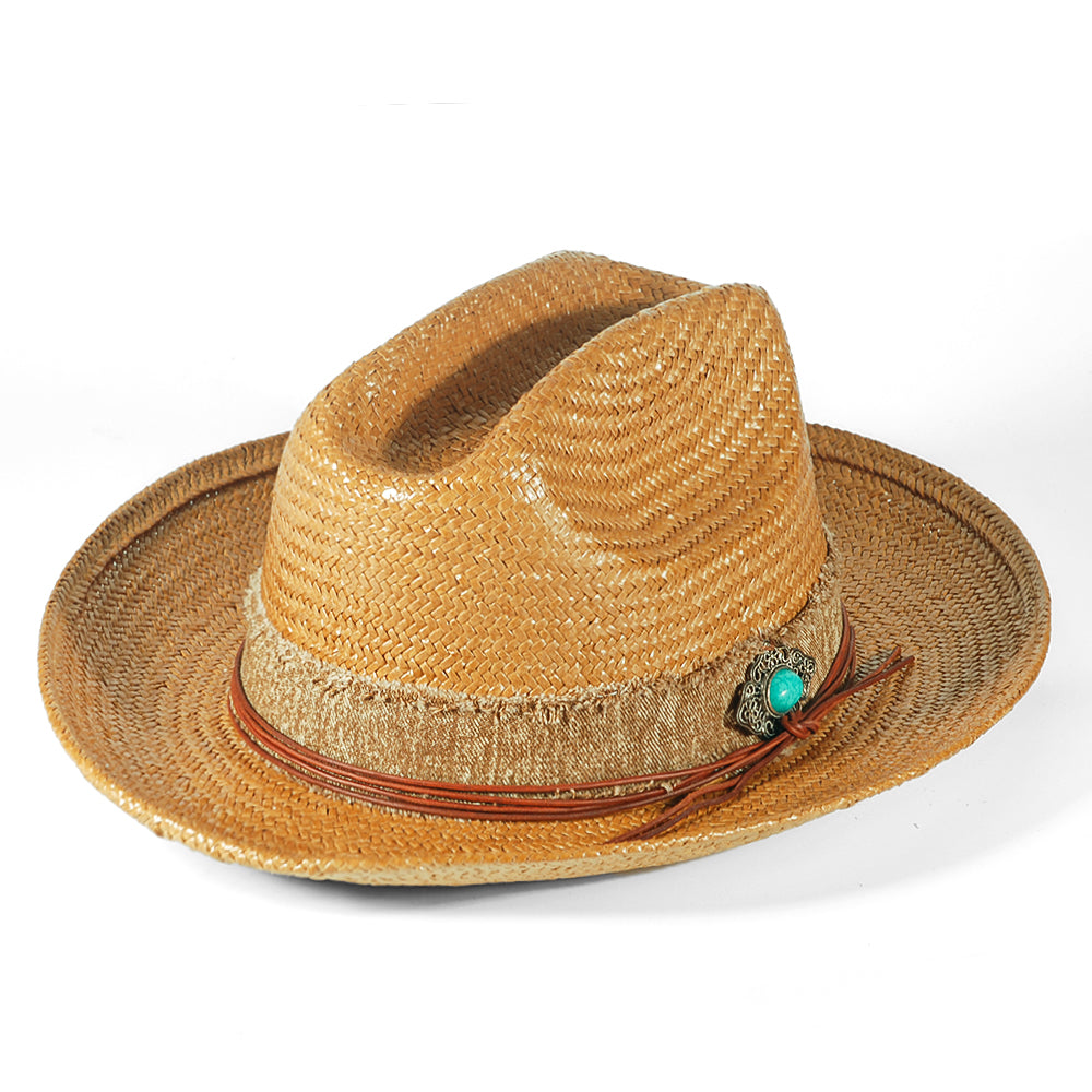 Miller Ranch Fedora Hat - Patriotic Straw–Khaki(Includes All The Accessories)