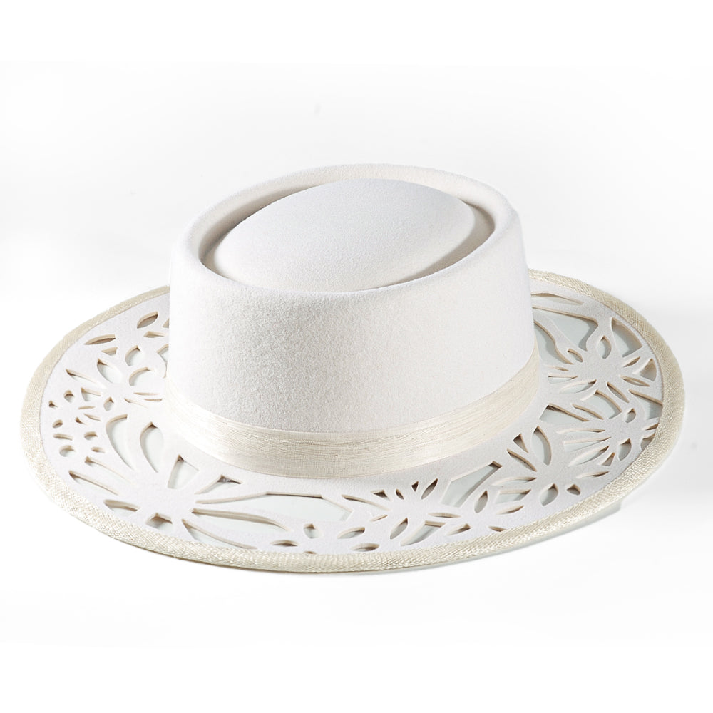 Western Openwork Felt Hat-Beige