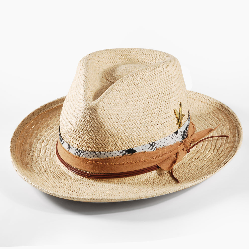 Geoffery Straw Fedora Hat –Beige(Includes All The Accessories)