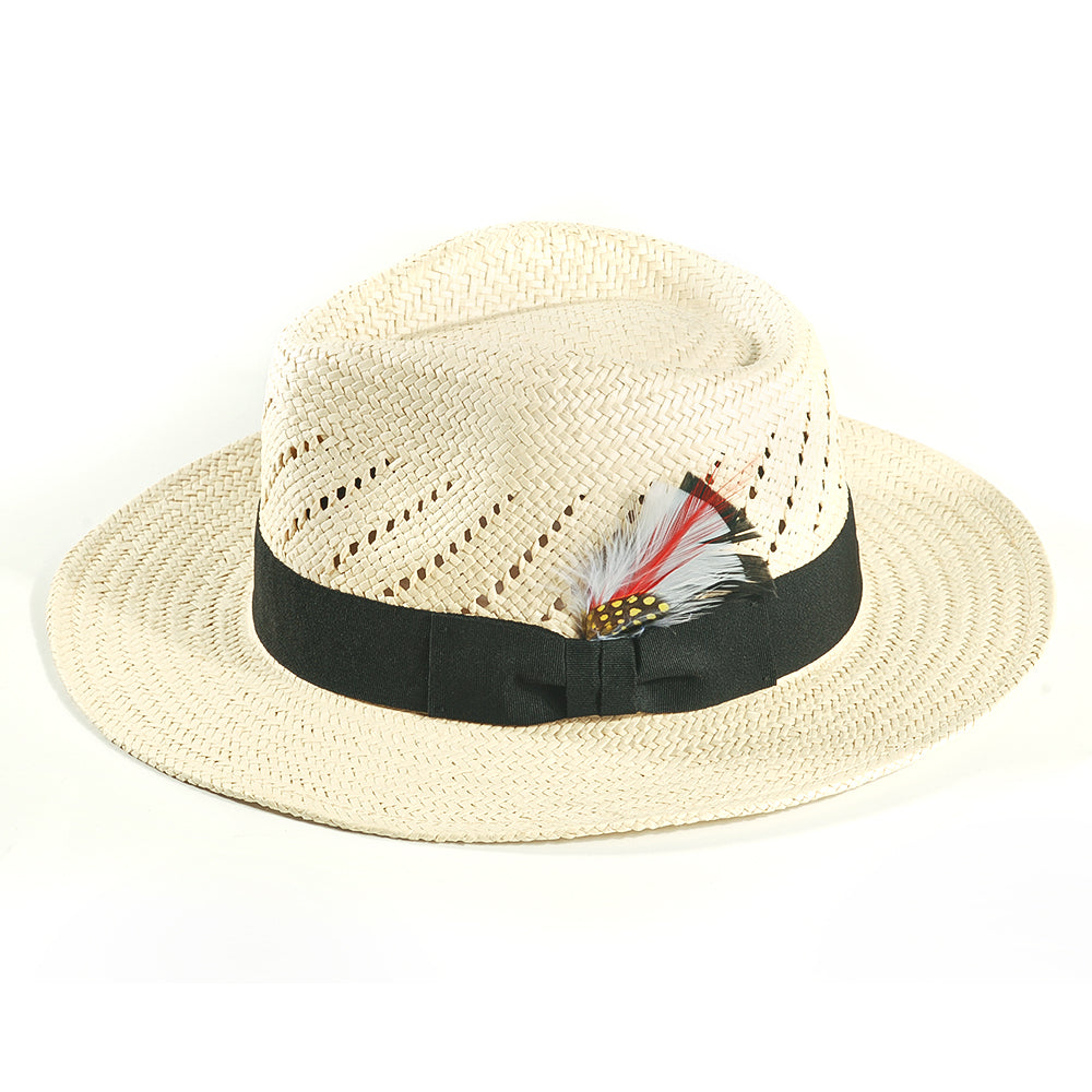 Handcrafted Feather Straw Hat-Beige