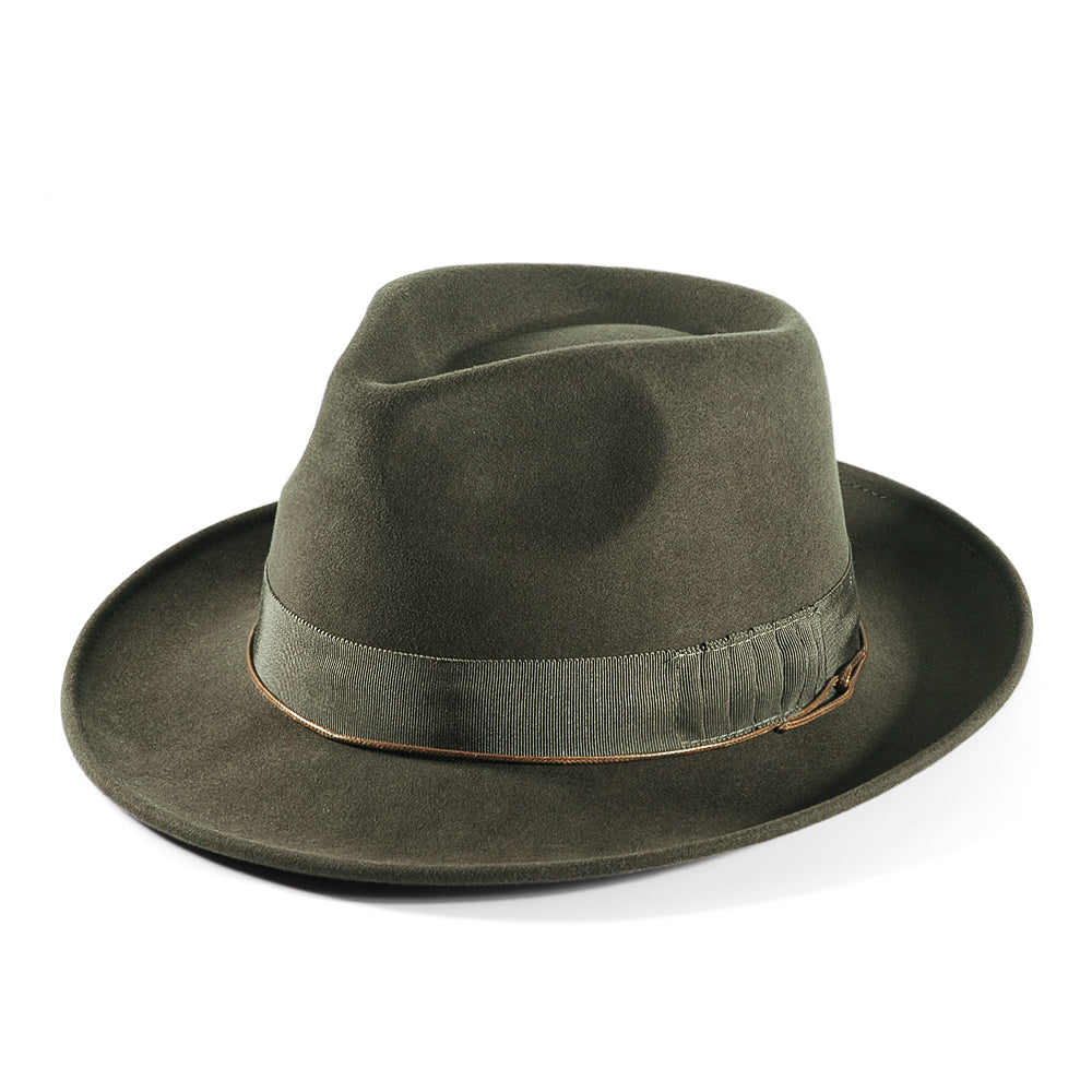 Western Fodora Felt Hat-Dark green