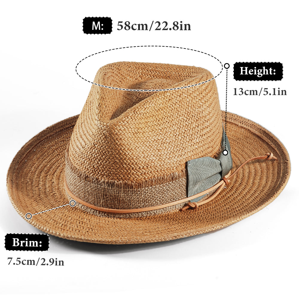 Geoffery Straw Fedora Hat – khaki (Includes All The Accessories)