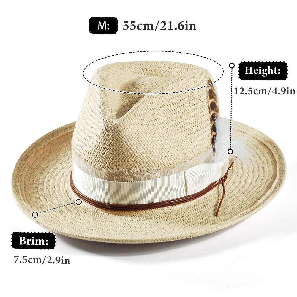 Geoffery Straw Fedora Hat –Beige(Includes All The Accessories)