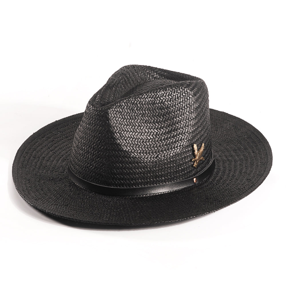 Geoffery Straw Fedora Hat – Black