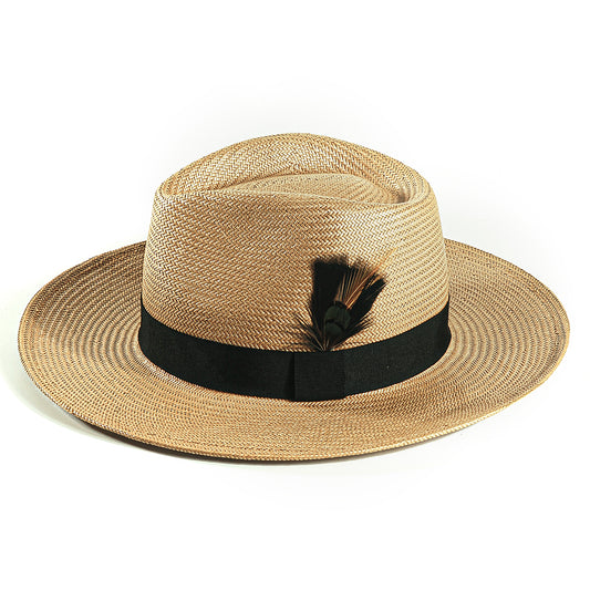 Handcrafted Panama Feather Straw Hat-Khaki