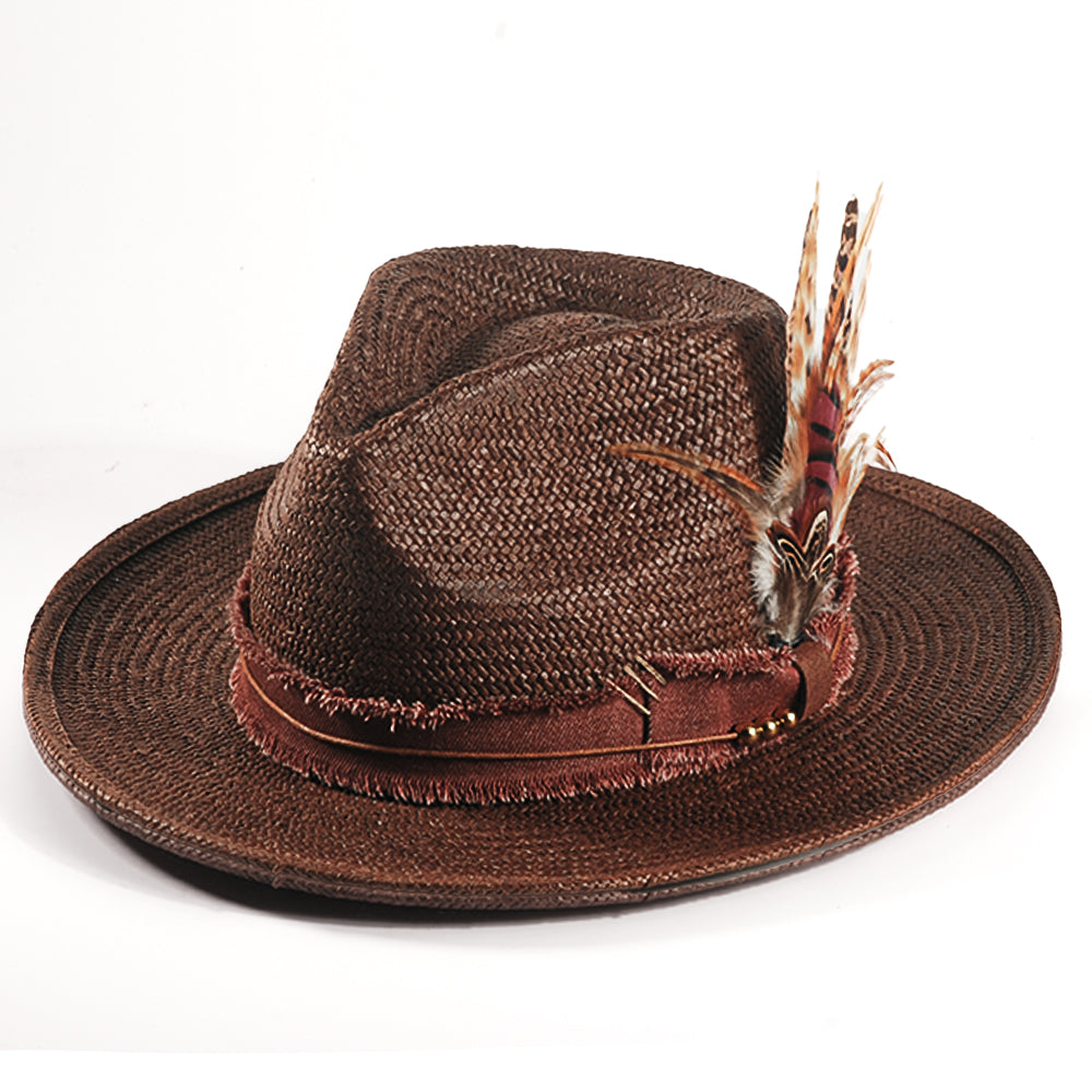 Geoffery Straw Fedora Hat – Toffee(Includes All The Accessories)