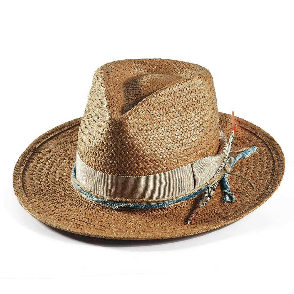 Geoffery Straw Fedora Hat –Khaki(Includes All The Accessories)