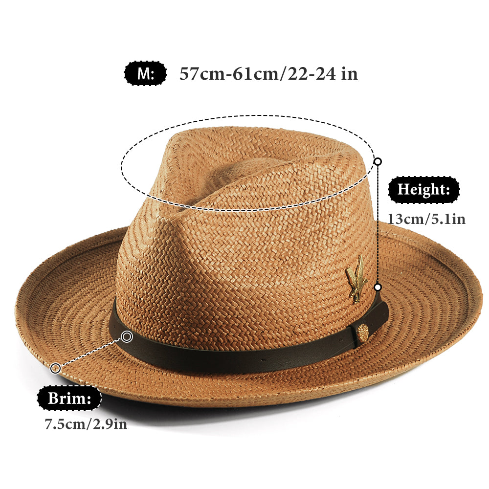 Geoffery Straw Fedora Hat – Khaki(Includes All The Accessories)