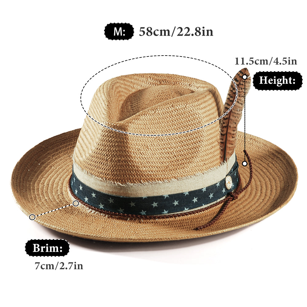 Geoffery Straw Fedora Hat – khaki (Includes All The Accessories)