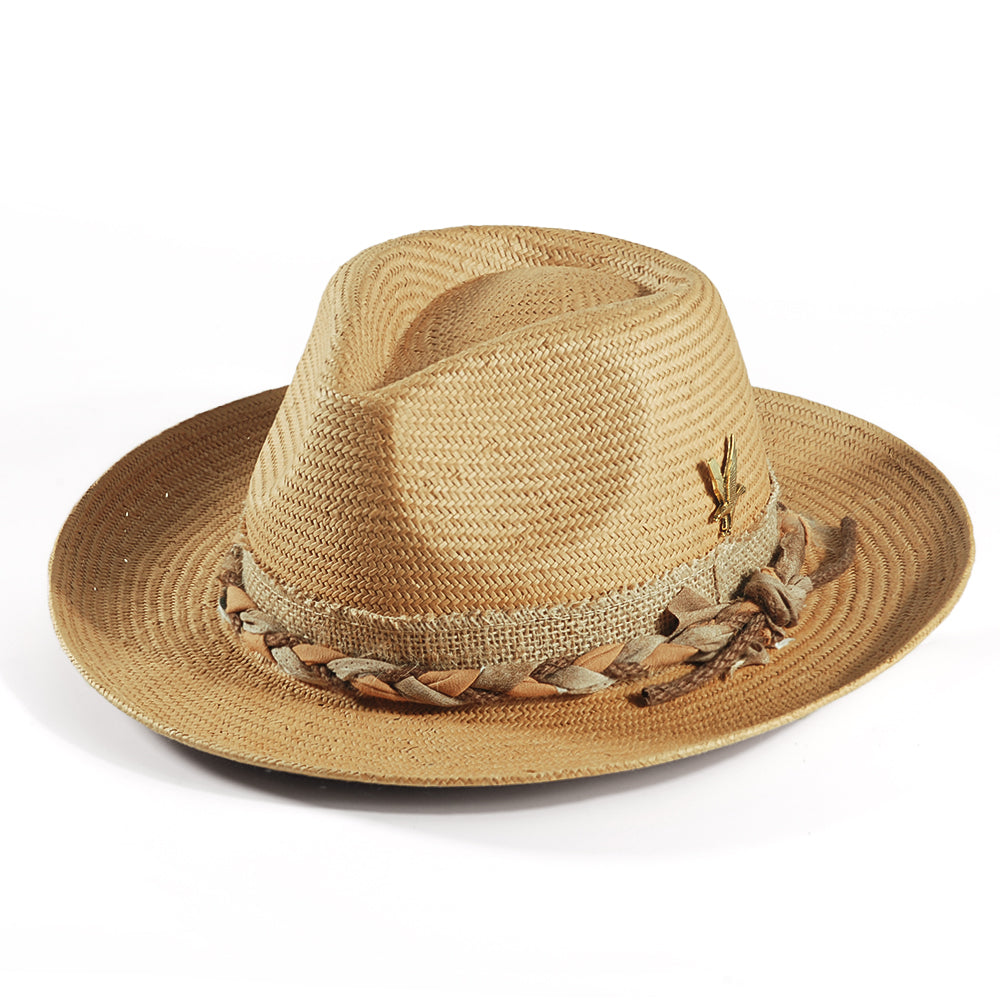 Geoffery Straw Fedora Hat – khaki (Includes All The Accessories)