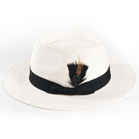 Handcrafted Panama Feather Straw Hat-White