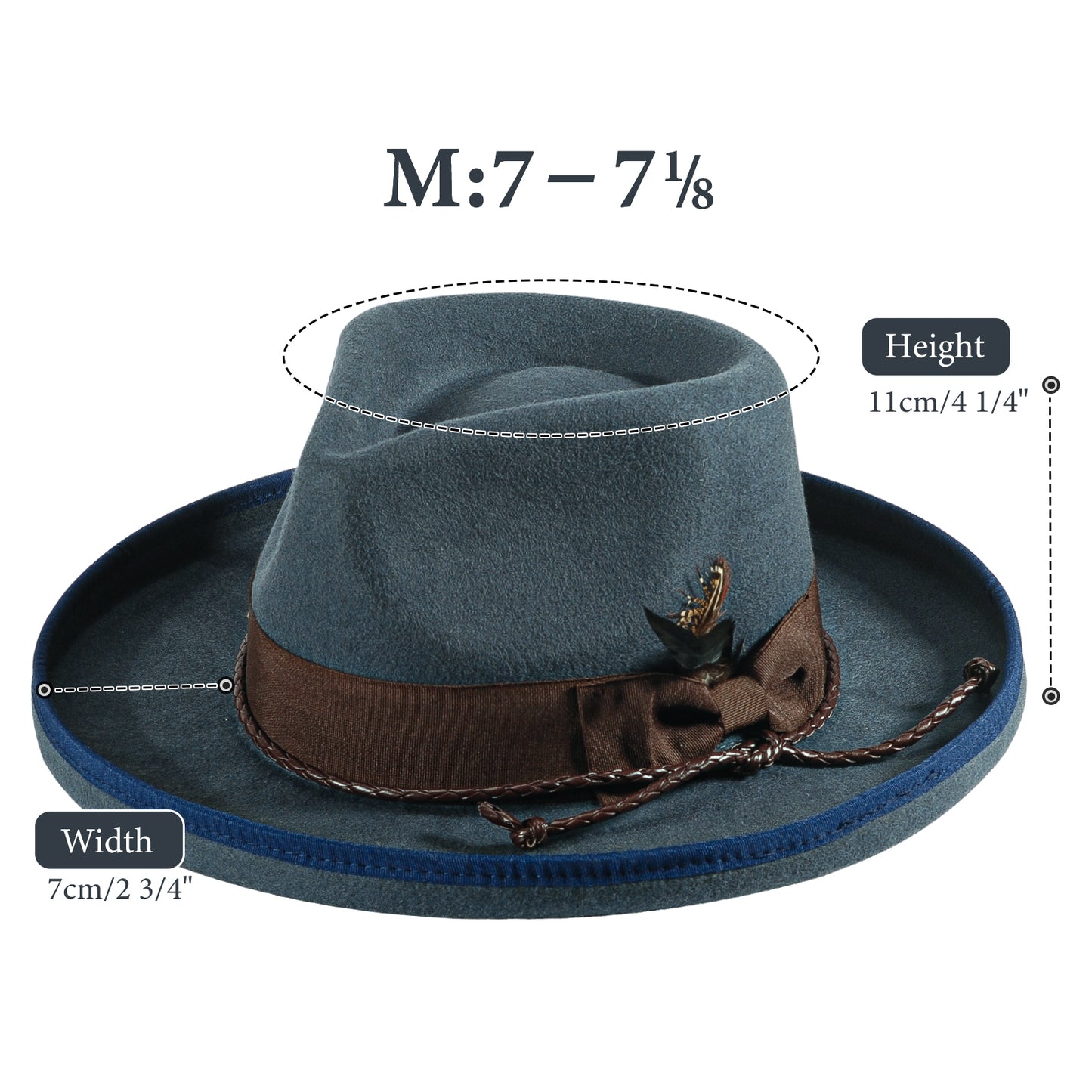 Western Fodora Felt Hat-Blue (Includes All The Accessories)