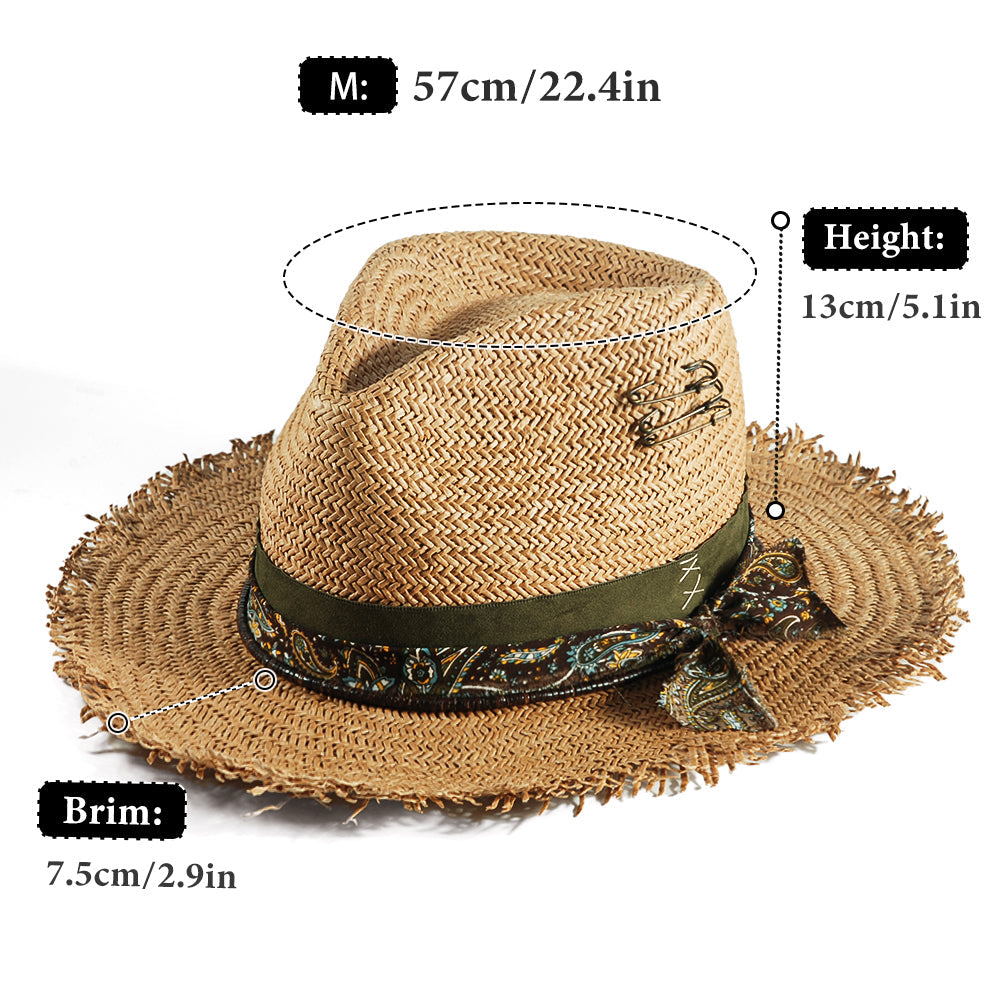 Geoffery Straw Fedora Hat –Khaki (Includes All The Accessories)