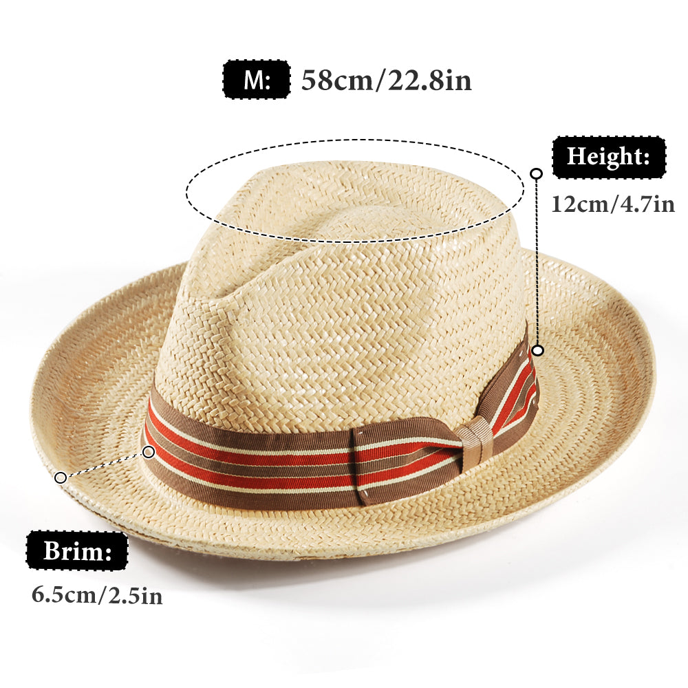 Geoffery Straw Fedora Hat –Beige (Includes All The Accessories)