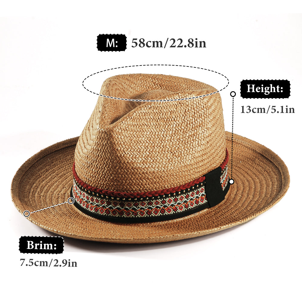 Geoffery Straw Fedora Hat – khaki (Includes All The Accessories)