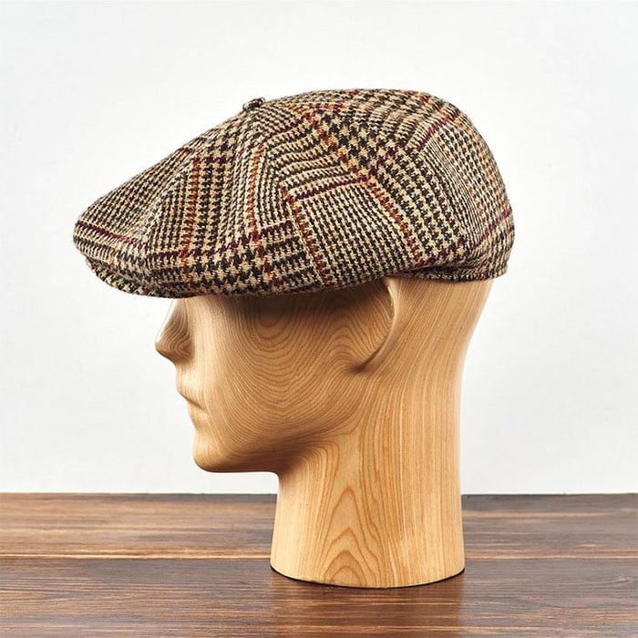 Peaky Blinders Scottish Harris Tweed 8 Panels Man Cap Wool Large Crown Beige