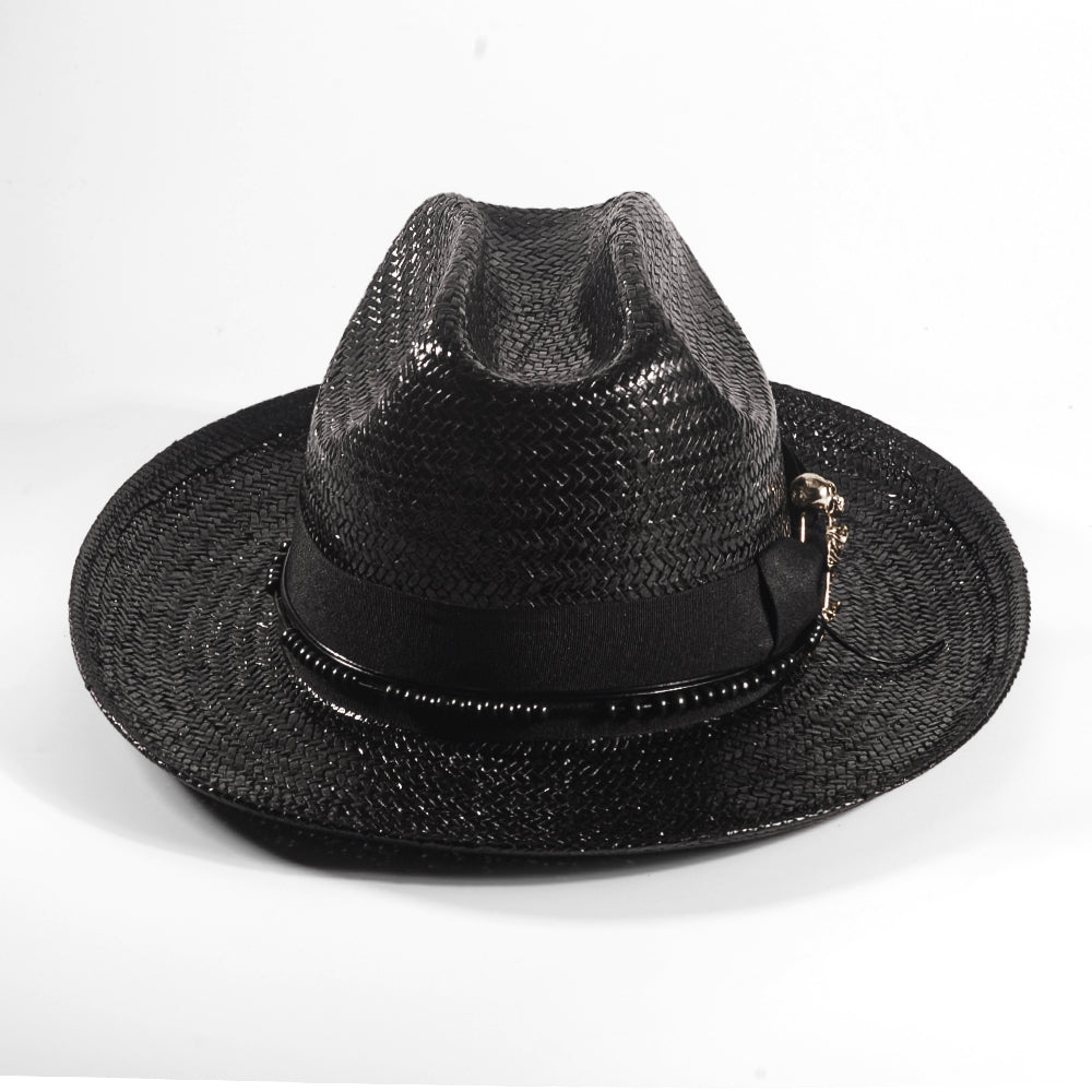 Miller Ranch Skeleton Straw Fedora Hat - Ebony(Includes All The Accessories)