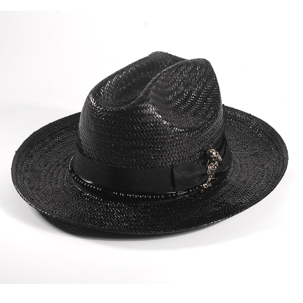 Miller Ranch Skeleton Straw Fedora Hat - Ebony(Includes All The Accessories)