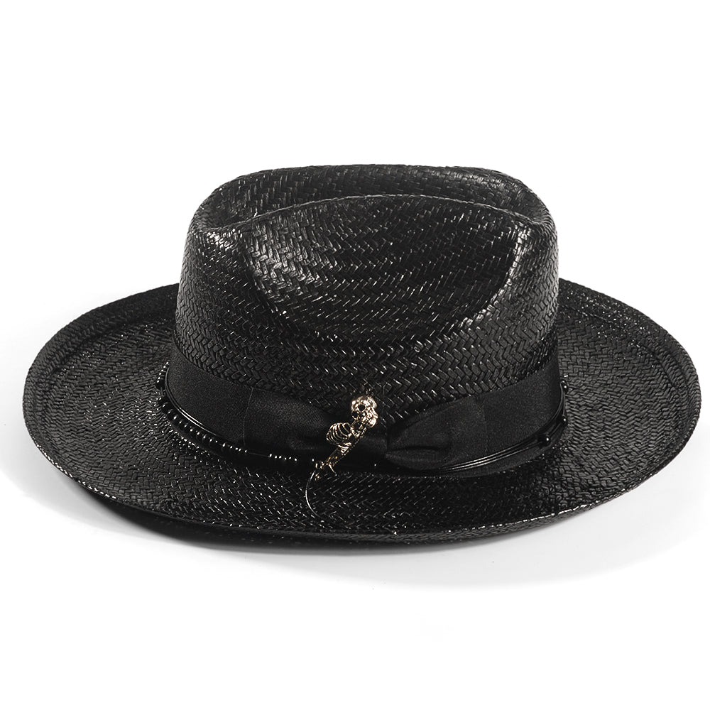 Miller Ranch Skeleton Straw Fedora Hat - Ebony(Includes All The Accessories)