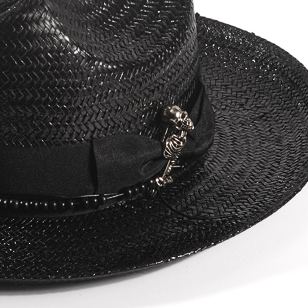 Miller Ranch Skeleton Straw Fedora Hat - Ebony(Includes All The Accessories)