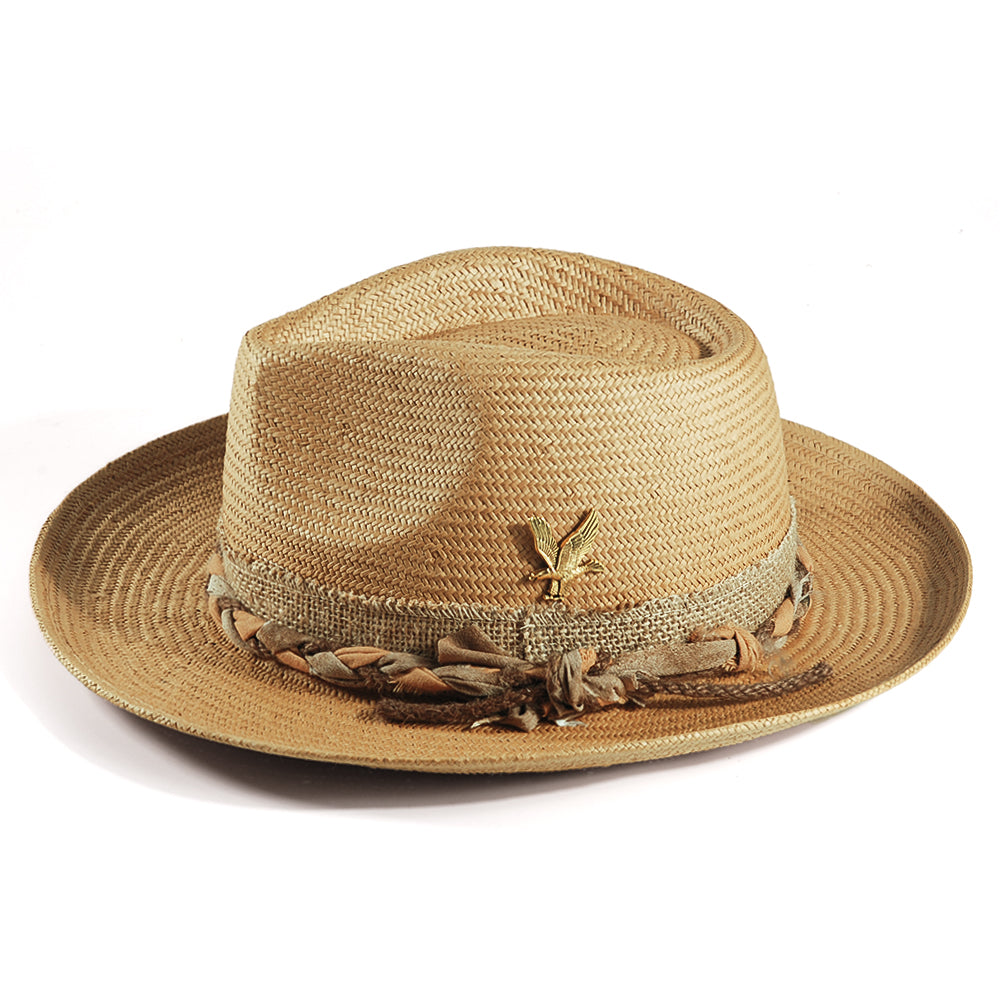 Geoffery Straw Fedora Hat – khaki (Includes All The Accessories)