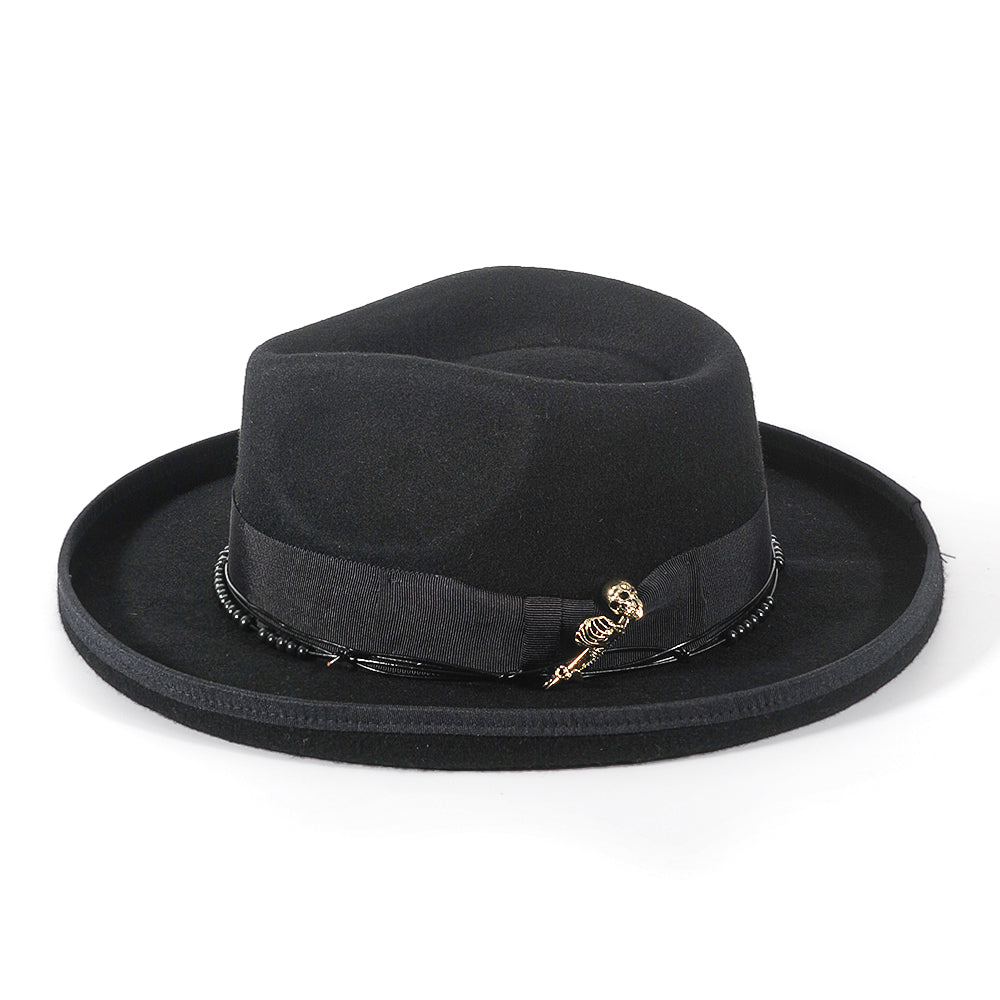 Fedora Felt Skull Hat-Black(Includes All The Accessories)