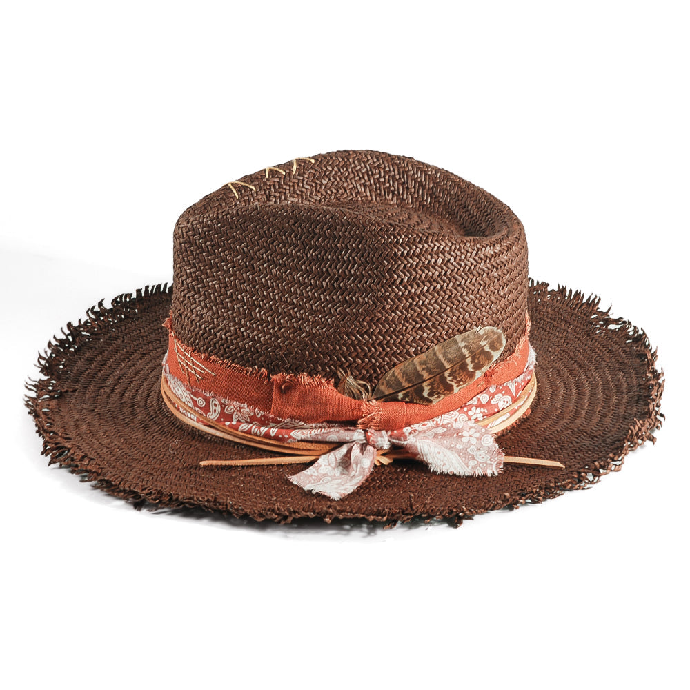 Geoffery Straw Fedora Hat –Toffee (Includes All The Accessories)