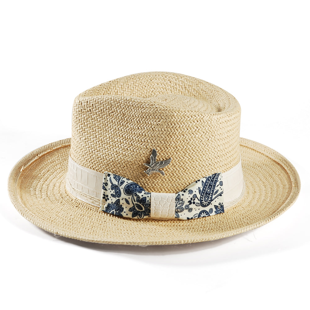 Geoffery Straw Fedora Hat – Beige (Includes All The Accessories)