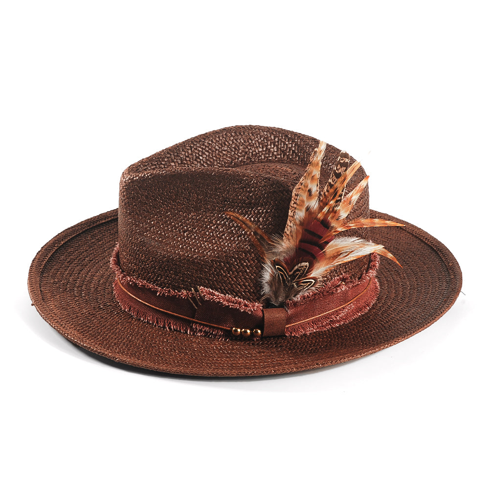 Geoffery Straw Fedora Hat – Toffee(Includes All The Accessories)