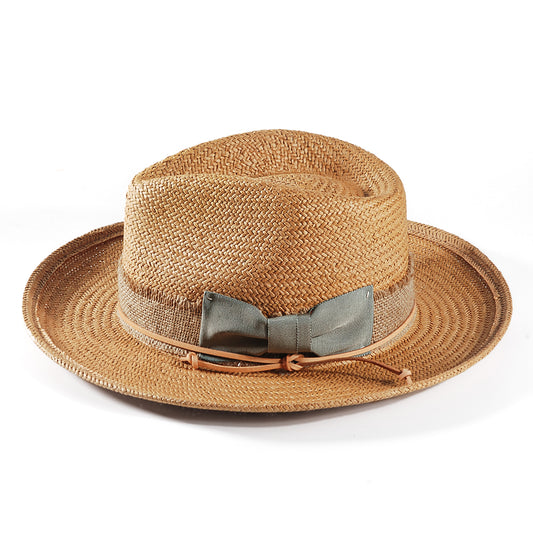 Geoffery Straw Fedora Hat – khaki (Includes All The Accessories)