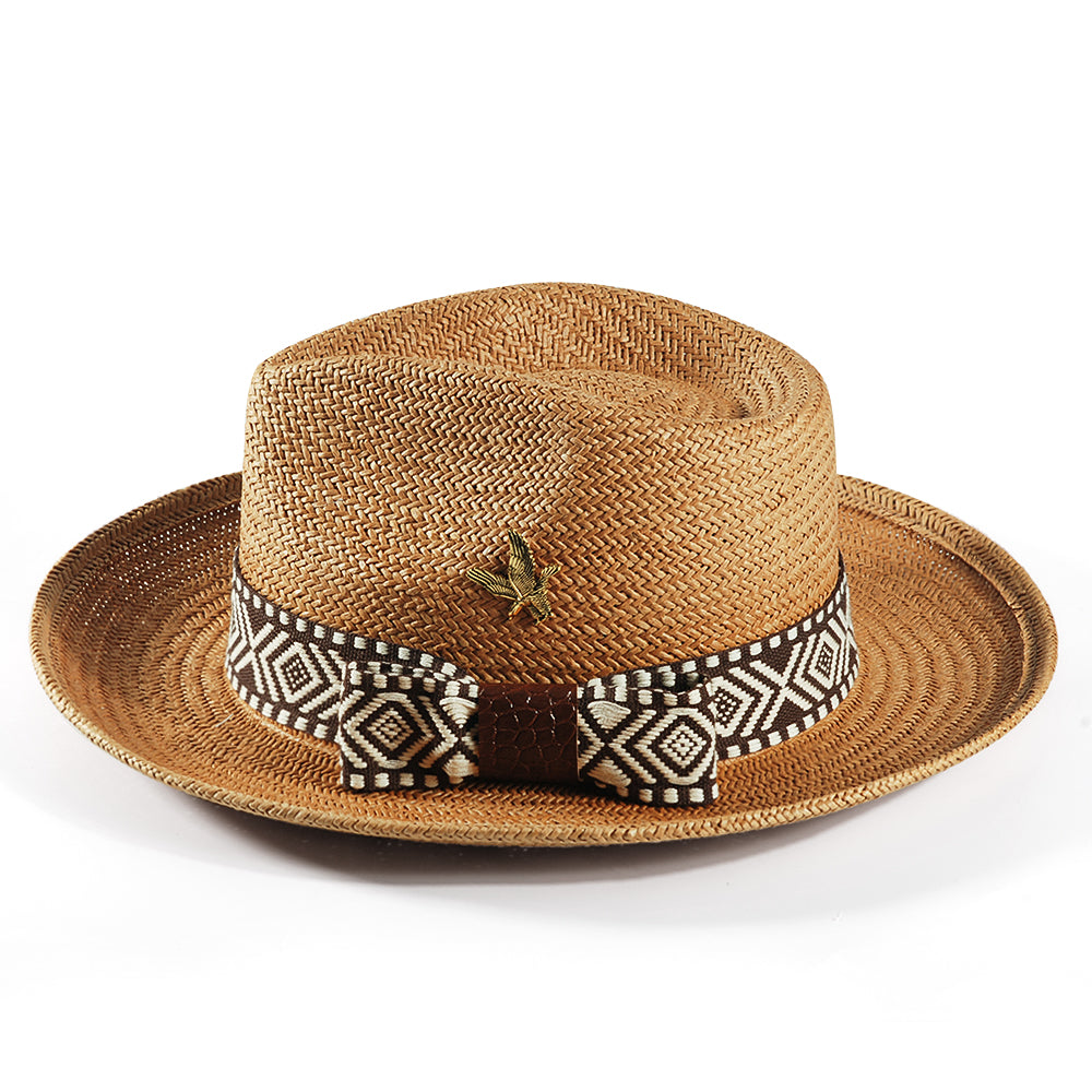 Geoffery Straw Fedora Hat – Beige (Includes All The Accessories)