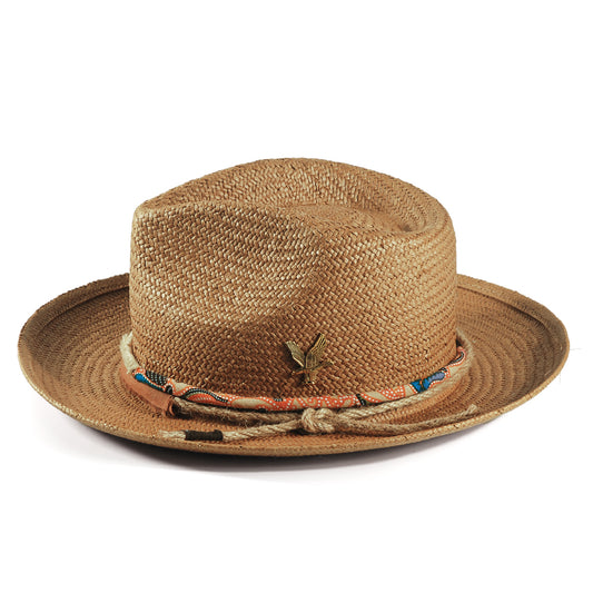 Geoffery Straw Fedora Hat – khaki (Includes All The Accessories)