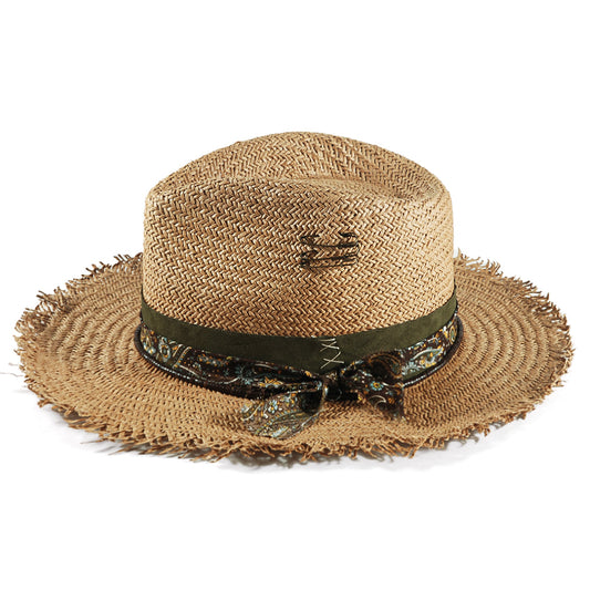 Geoffery Straw Fedora Hat –Khaki (Includes All The Accessories)