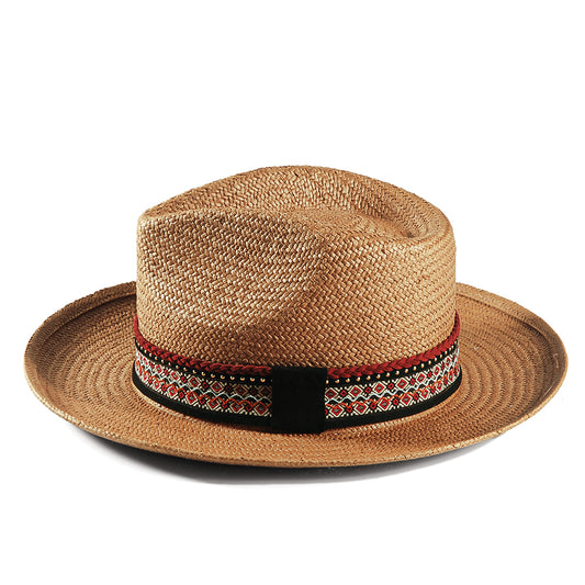 Geoffery Straw Fedora Hat – khaki (Includes All The Accessories)