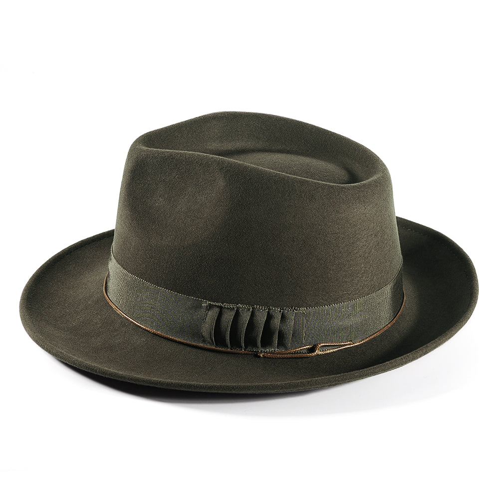 Western Fodora Felt Hat-Dark green