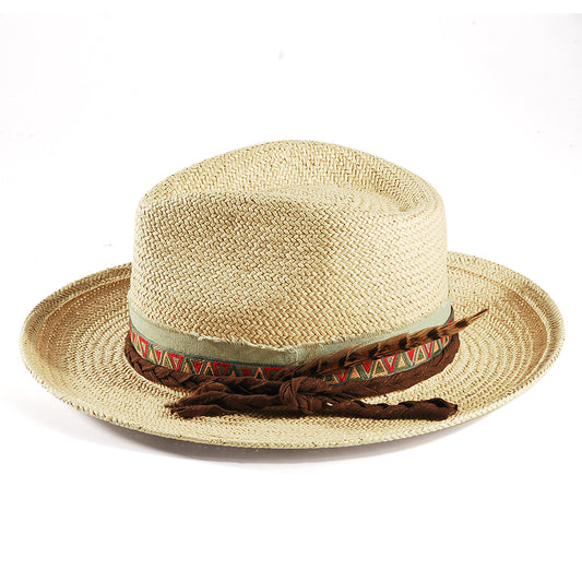 Geoffery Straw Fedora Hat – Beige (Includes All The Accessories)