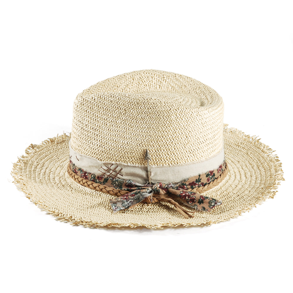 Geoffery Straw Fedora Hat –Beige (Includes All The Accessories)