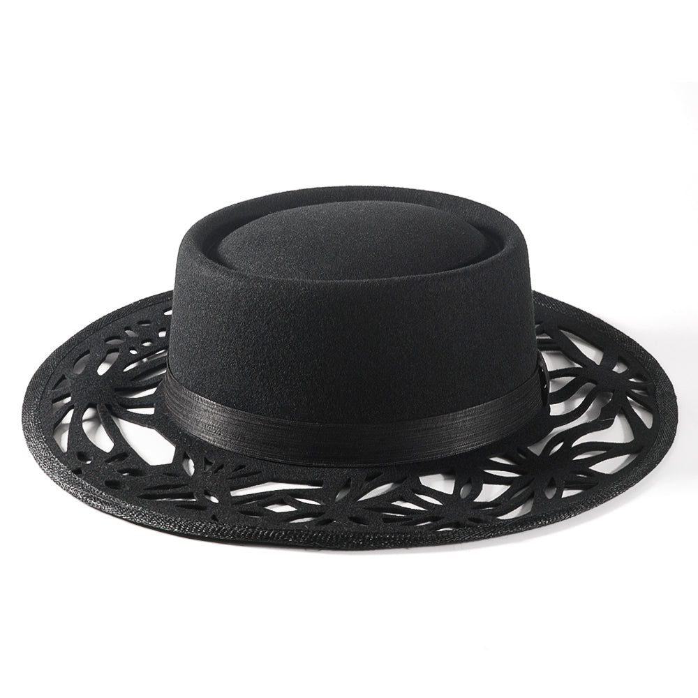 Western Openwork Felt Hat-Black