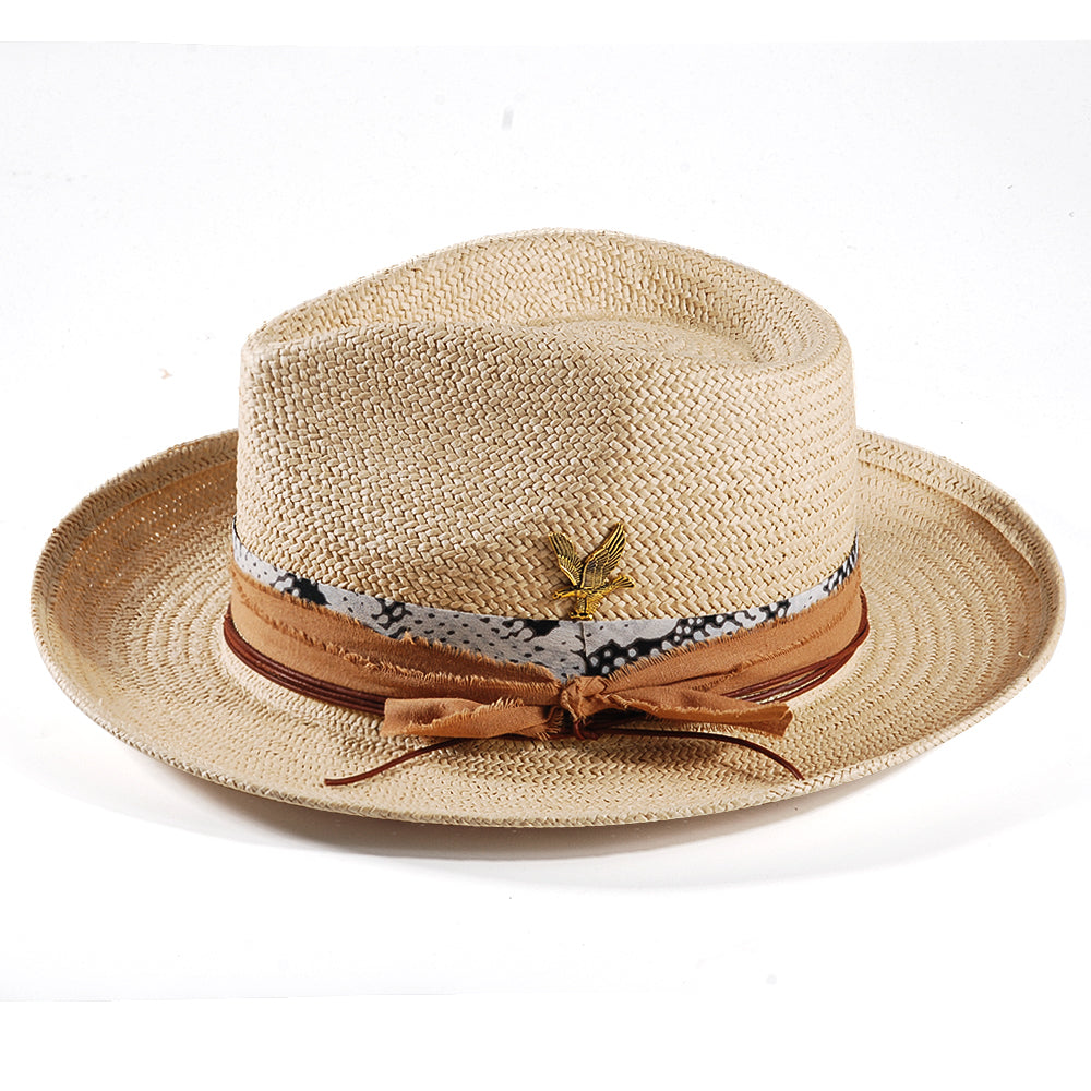 Geoffery Straw Fedora Hat –Beige(Includes All The Accessories)