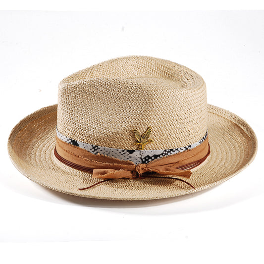 Geoffery Straw Fedora Hat –Beige(Includes All The Accessories)